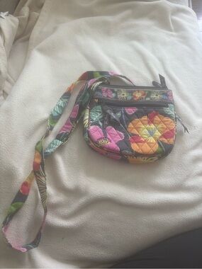Vera Bradley Quilted Floral Crossbody in Black with Pink, Orange & Green Accents